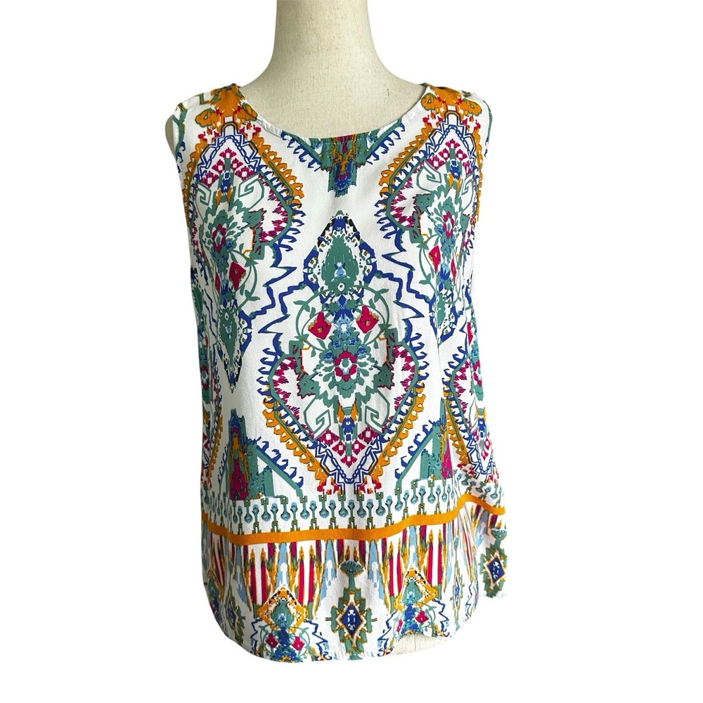 Christian Siriano New York Sz Medium Sleeveless Top Button Back Print | 11-34